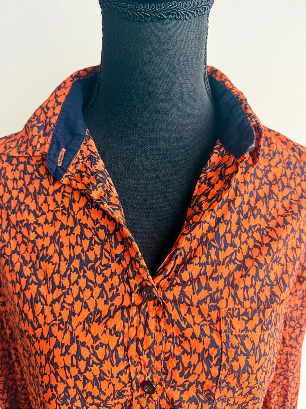 J. Crew Orange & Navy Floral Half Button-Down Shirt